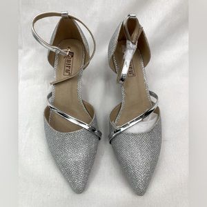 Silver strappy ankle strap kitten heels - NEW in box